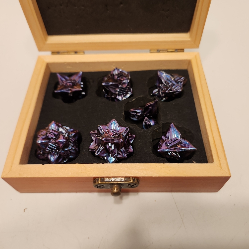 7 Metal Dice Set with Gears - Multi Colored Metal - D4 through D20